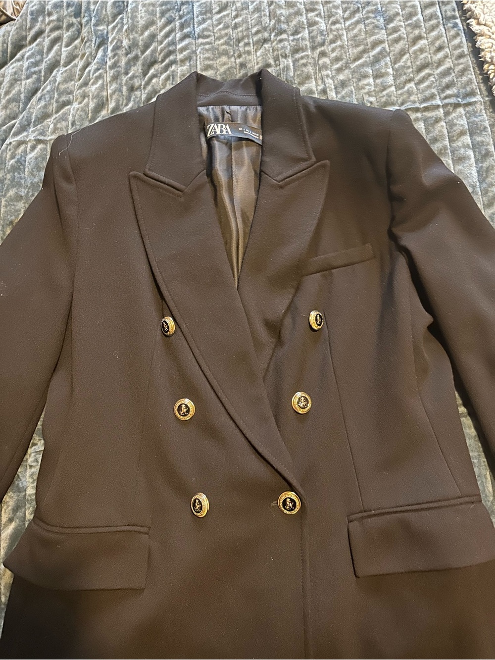 Zara Black Double-Breasted Women's Blazer gold buttons - Picture 2 of 3